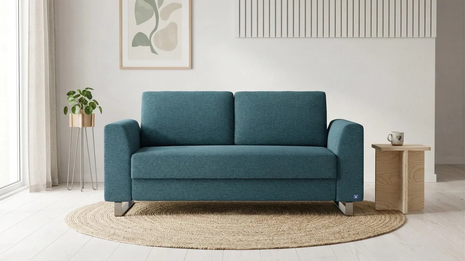 BRUNO Schlafsofa 160cm Petrol Türkis Boxspring & Massivholz