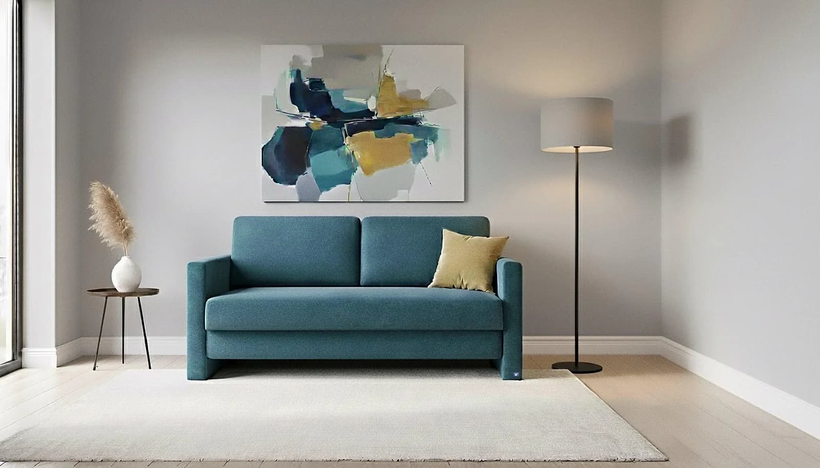 BRUNO Schlafsofa 160cm Petrol Türkis Massivholz Boxspring