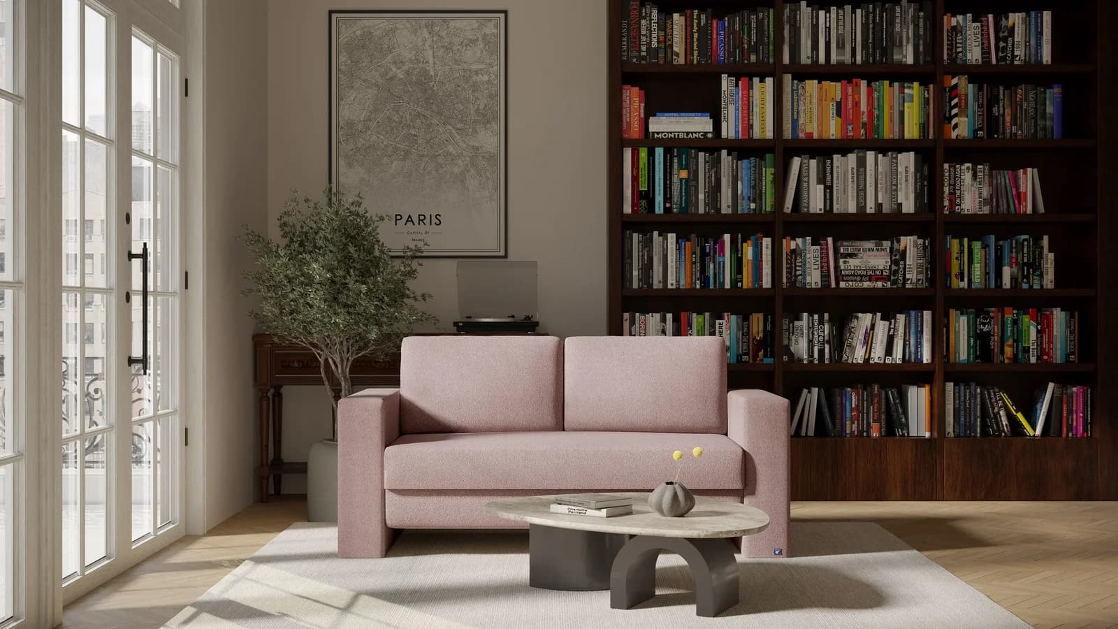 BRUNO Schlafsofa 140cm Rosa Boxspring & Massivholz