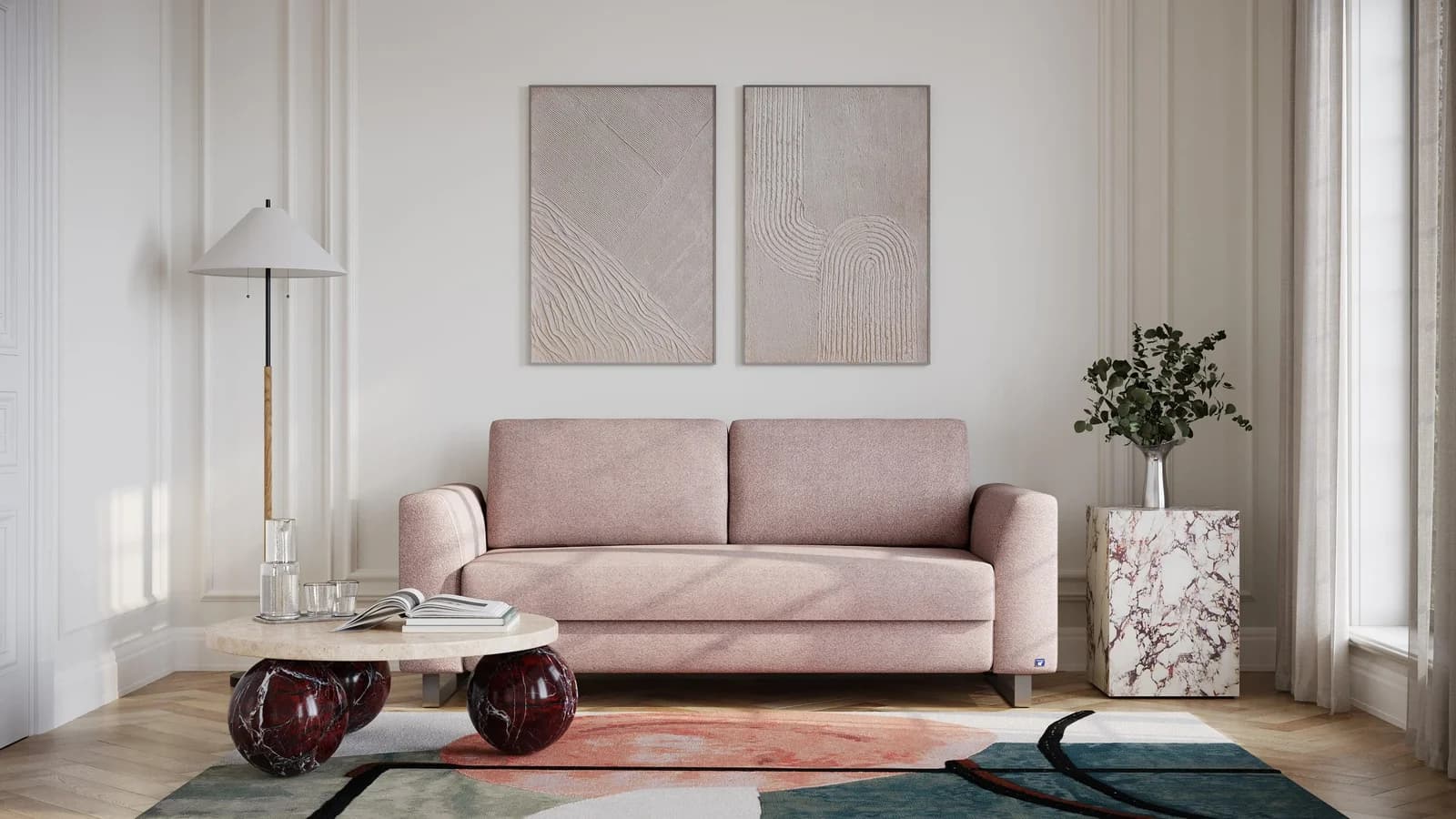BRUNO Schlafsofa 160cm Pink Blush Rosa Boxspring & Massivholz