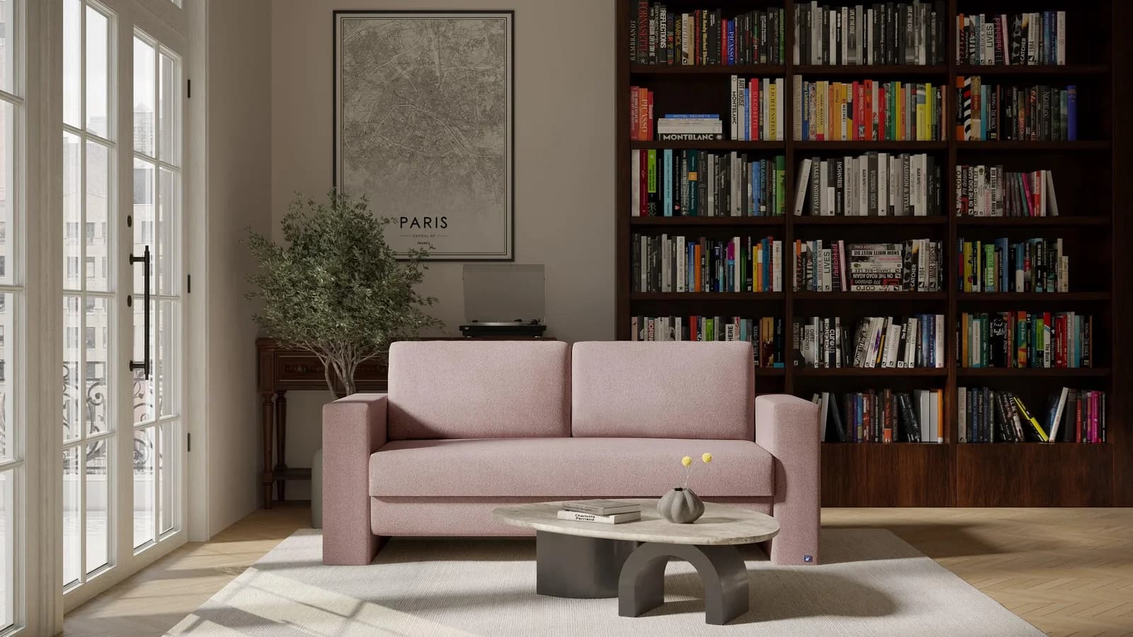 BRUNO Schlafsofa 160cm Pink Blush Rosa Massivholz Boxspring