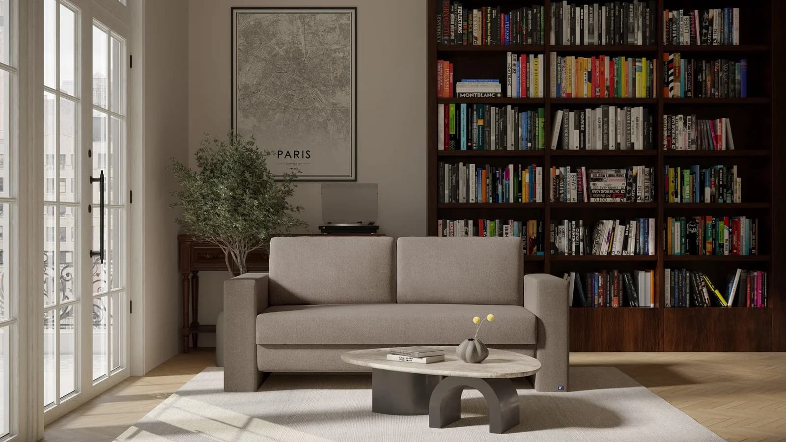 BRUNO Schlafsofa 160cm Taupe Grau-Beige Massivholz Boxspring