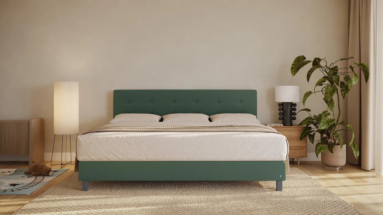 BRUNO Familienbett 240x200cm Grün Massivholz Boxspringbett Premium