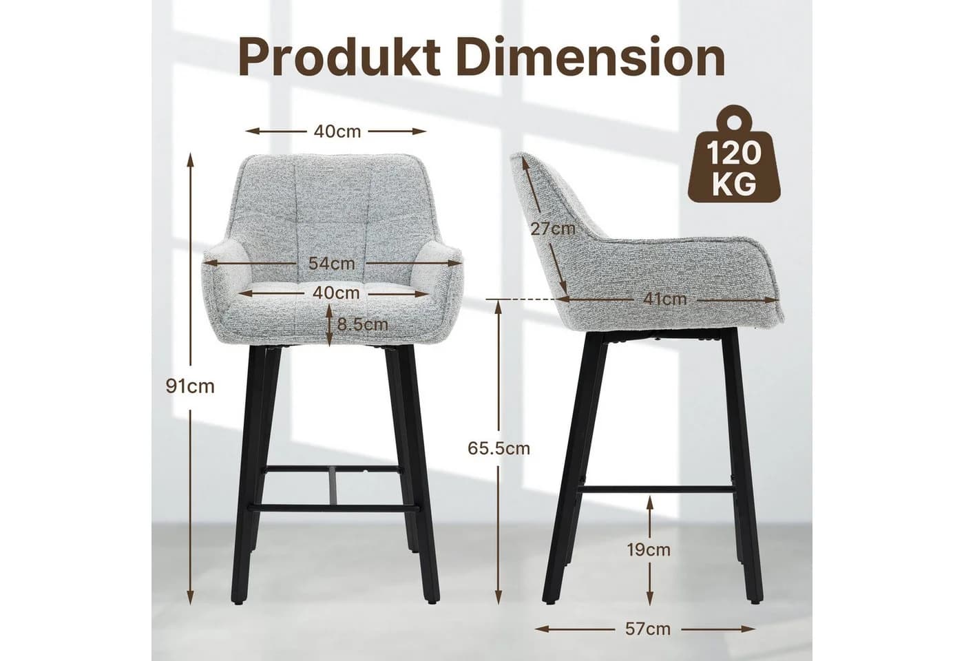 BRTHORY Barhocker 2er Set, höhenverstellbar, Kunstleder, Metallgestell