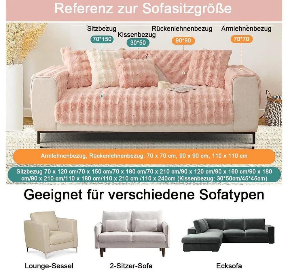 TUWENA Plüsch Sofabezug Rutschfest Weich Kaninchenplüsch