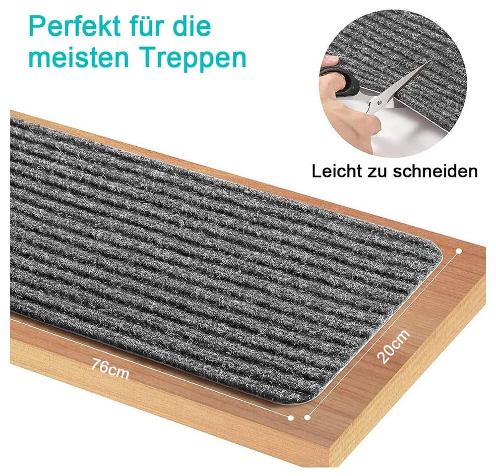 TUWENA Stufenmatte 15 Stück Teppich-Treppenstufen Grau