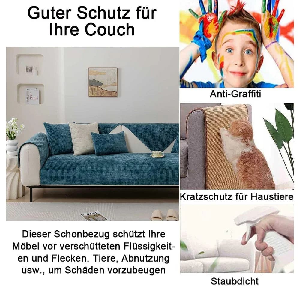 TUWENA Sofabezug Universal Blau Chenille für 1-4 Sitze L-förmig
