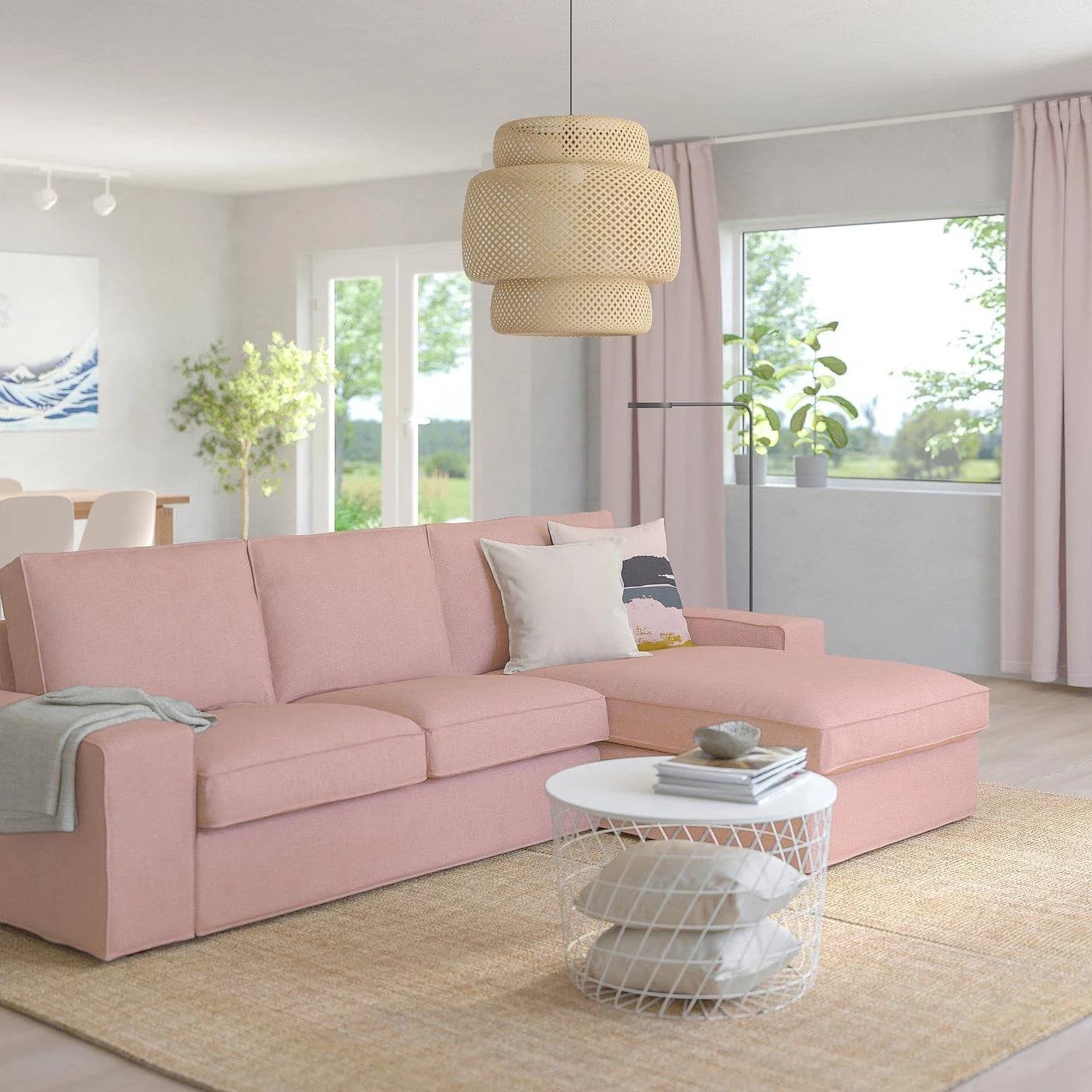 IKEA KIVIK 3er-Sofa mit Récamiere hell braunrosa