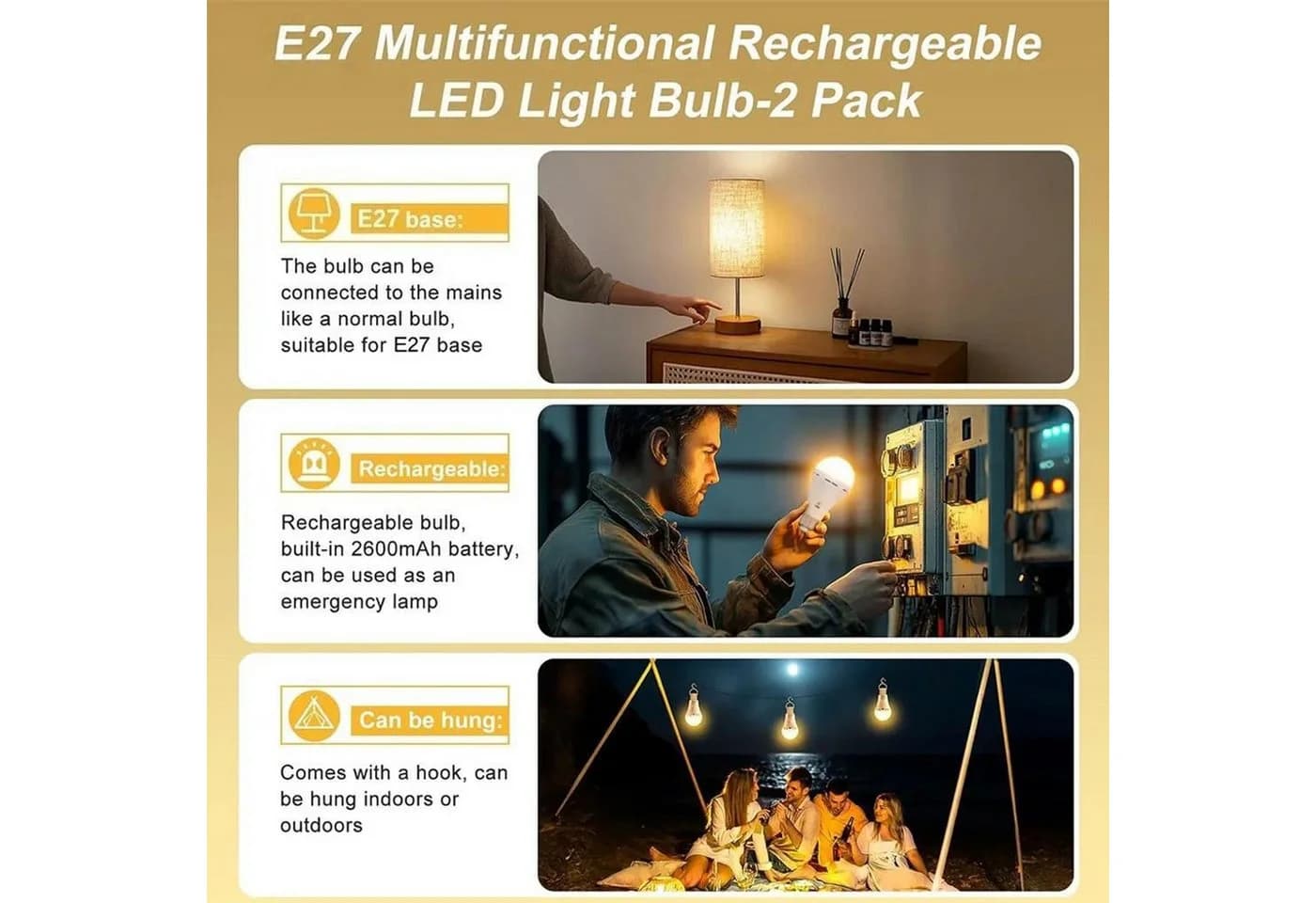 FELIXLEO LED Glühbirne E27 wiederaufladbar mit Fernbedienung