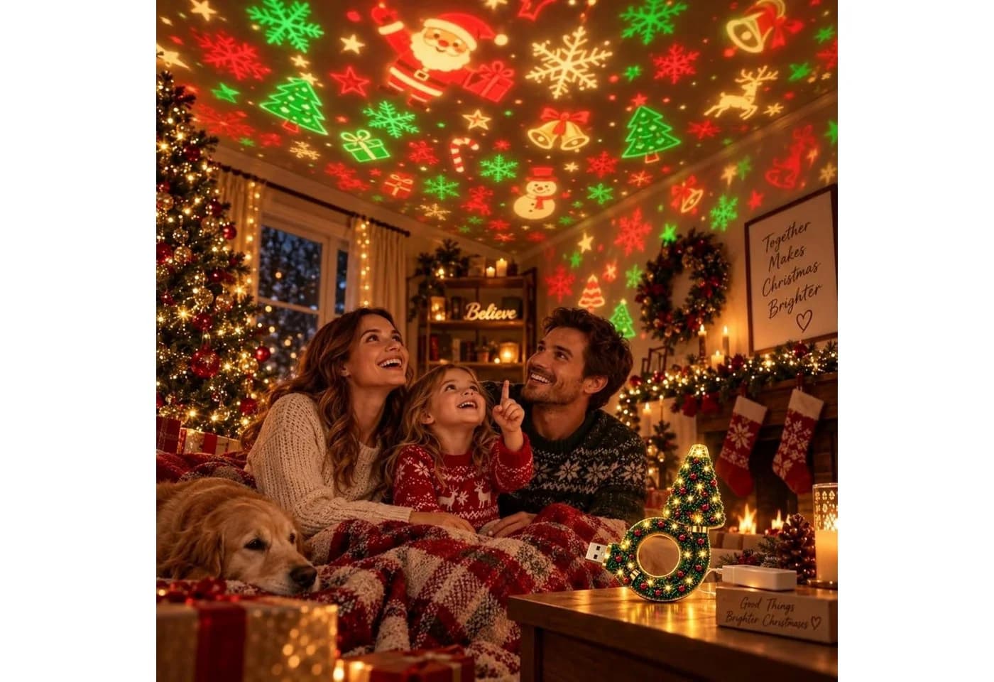 FELIXLEO LED Weihnachtsprojektor mit 6 Motiven USB