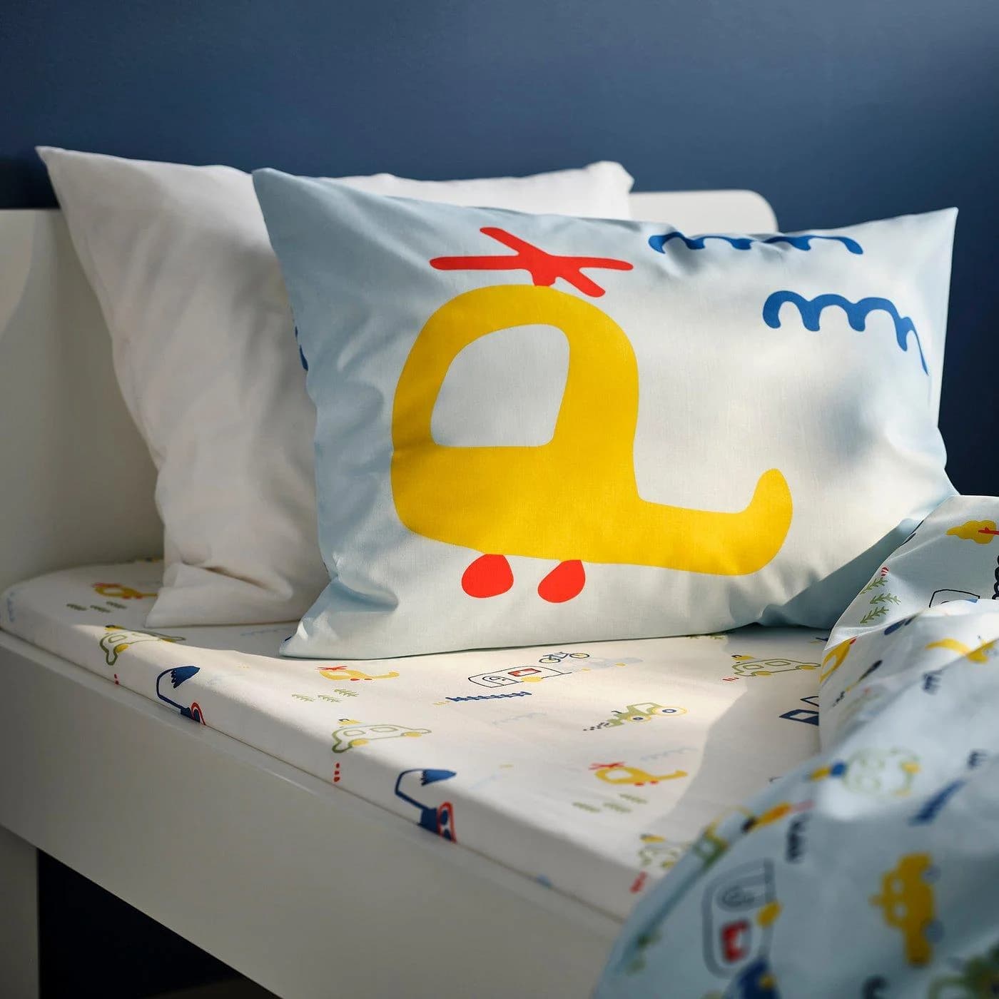 IKEA BARNDRÖM Spannbettlaken Weiß Fahrzeugmuster