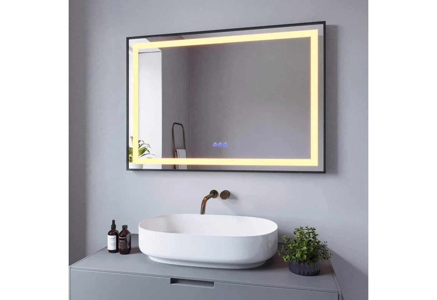 AQUABATOS Badspiegel LED Beleuchtung 100x70cm Touch-Schalter Dimmbar