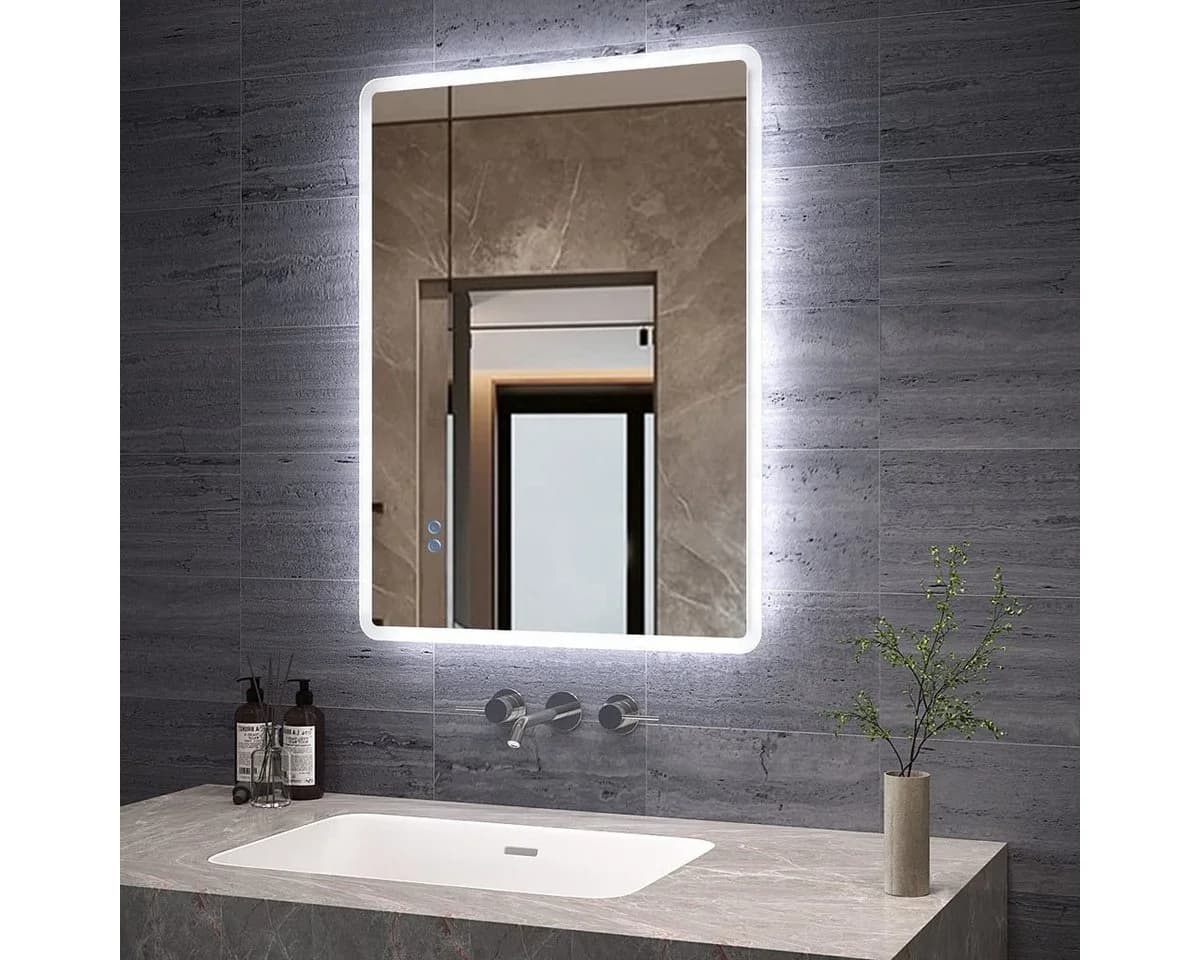AQUABATOS Badspiegel LED Beleuchtung Touch Beschlagfrei Kaltweiß 6400K Dimmbar Spiegelheizung IP44