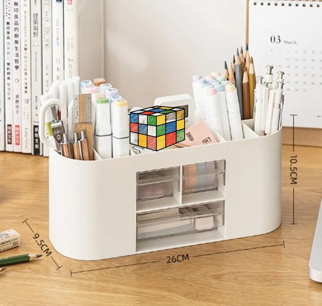 XDeer Schreibtisch Organizer mit 6 Fächern & 3 Schubladen Weiß/Blau