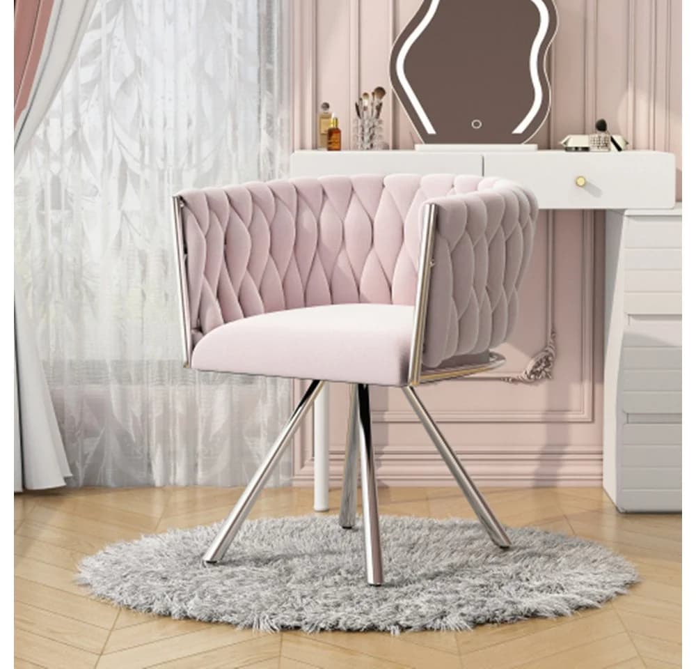 XDeer Schminkstuhl Rosa Samt mit 360° Drehfunktion