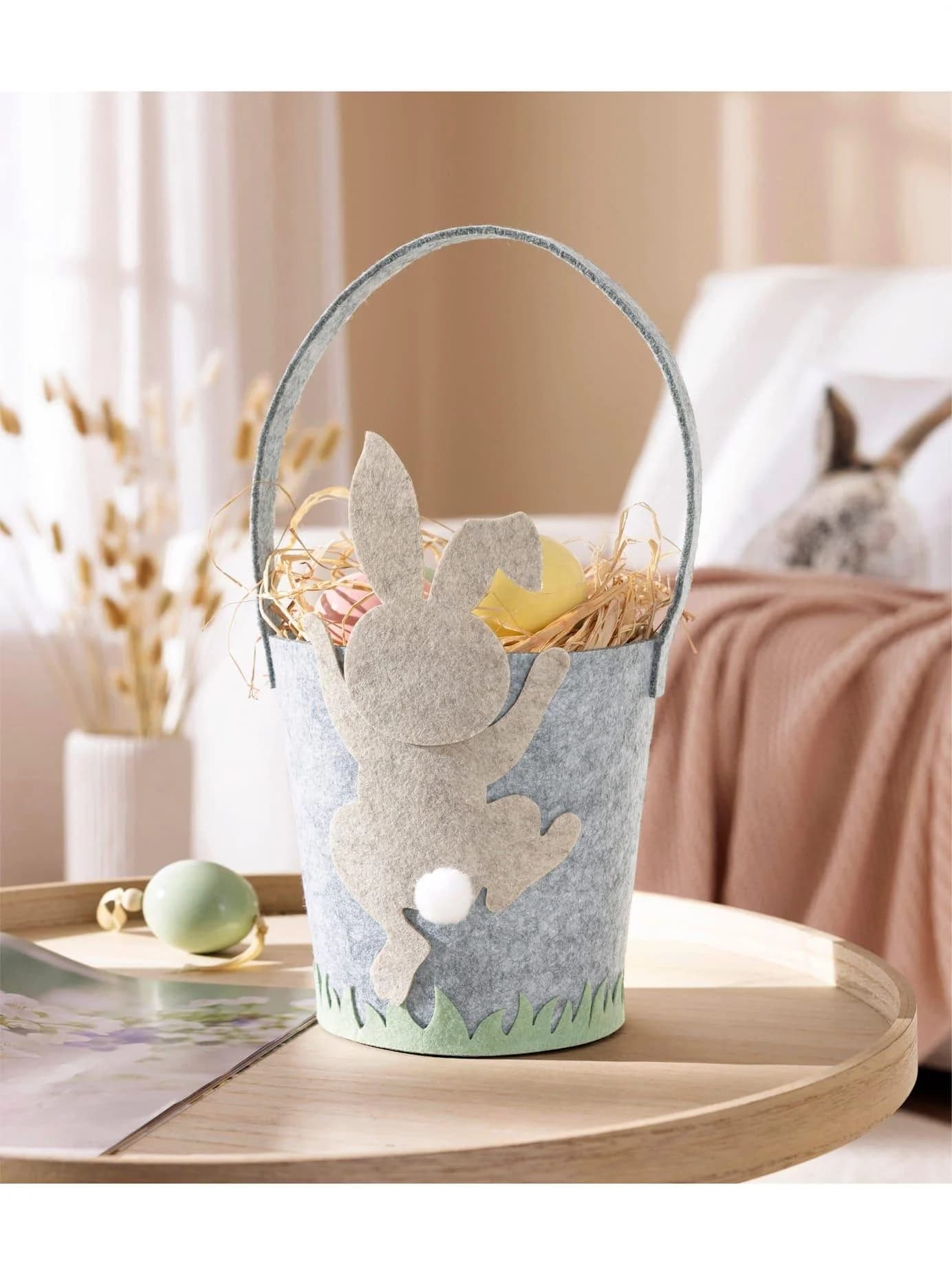 Dekoschale Grau Osterhase Filz mit Henkel