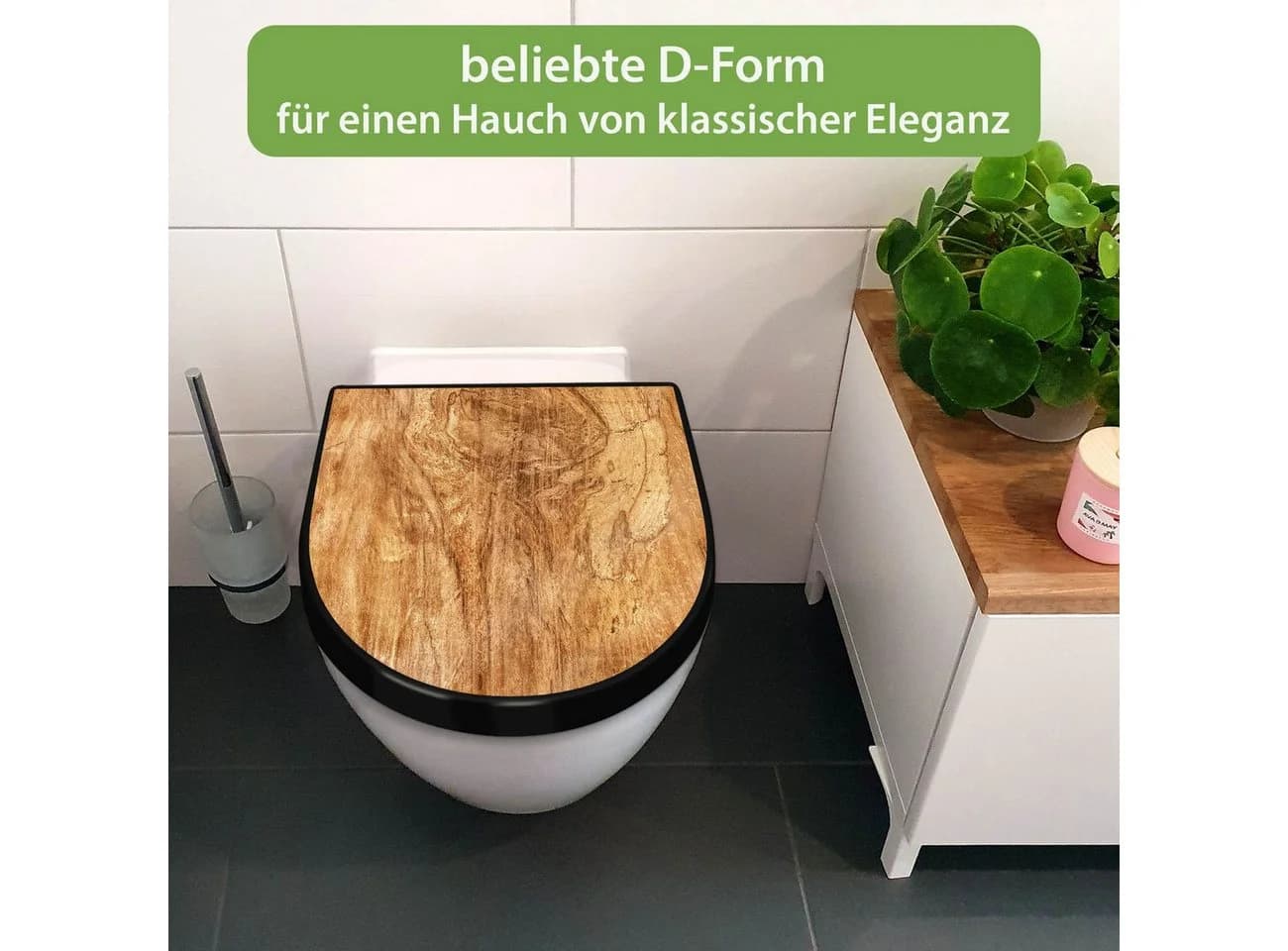 banjado WC-Sitz Premium D-Form Softclose Holzstruktur Schwarz