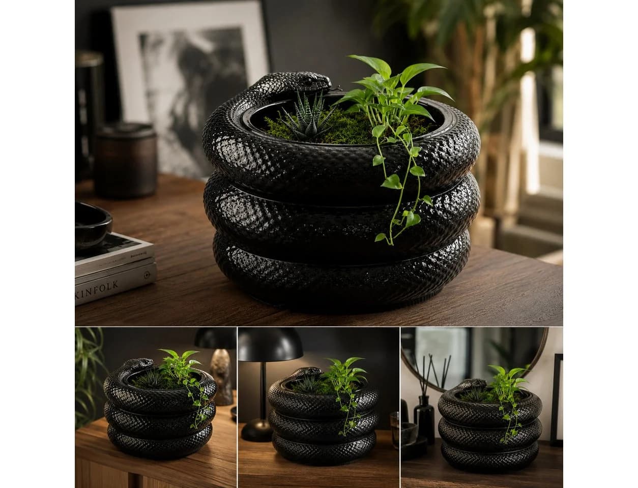 Alpha Electronics Schlangen Vase Modern Schwarz Weiß 3D Druck