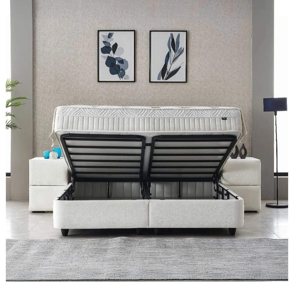 ABC Bedding Boxspringbett LAURA Creme Stoffdesign
