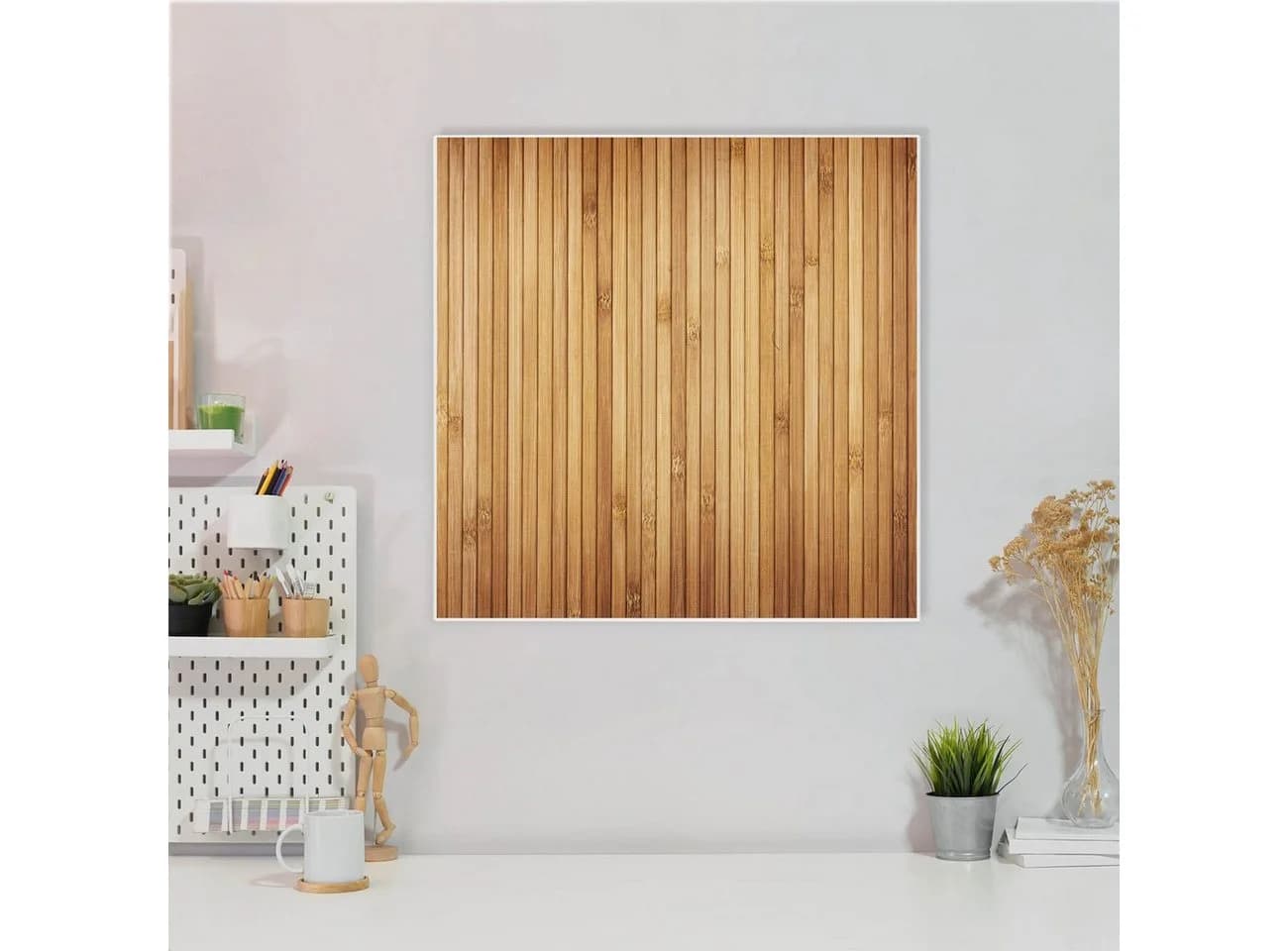 banjado Magnettafel Stahl Quadratisch Bambusholz Weiß