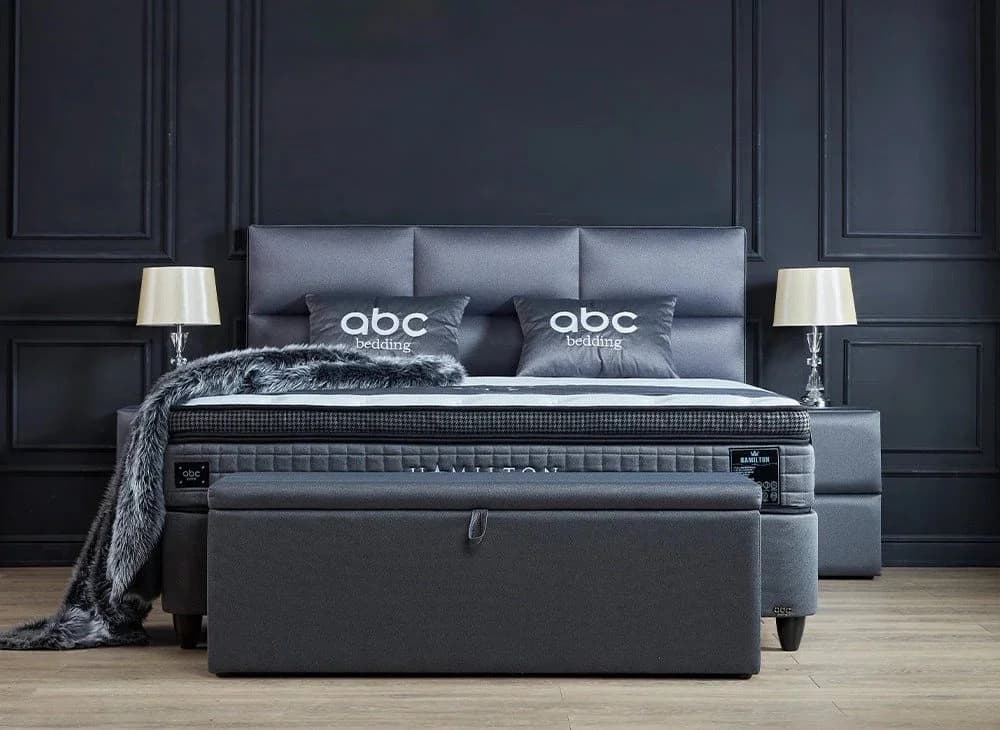 ABC Bedding Boxspringbett Hamilton Anthrazit mit Bettkasten