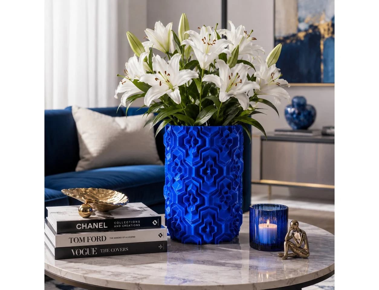Alpha Electronics Dekovase Geometrische Design Vase Blau 3D Druck