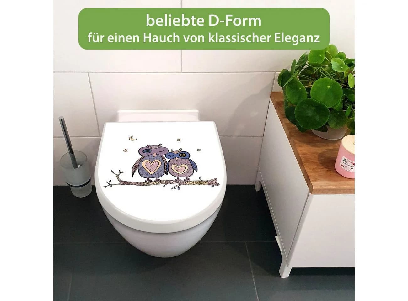 banjado WC-Sitz D-Form Absenkautomatik Motiv Verliebte Eulen