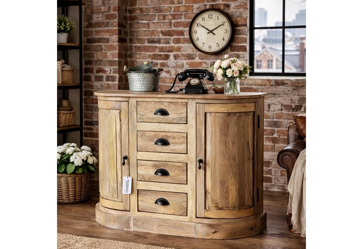 baario Kommode GUILLON halbrund braun Massivholz Landhaus Antik