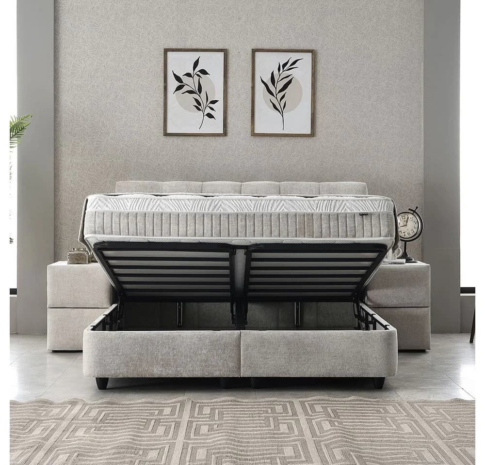 ABC Bedding Boxspringbett LUCIA Braun Beige Stoffdesign