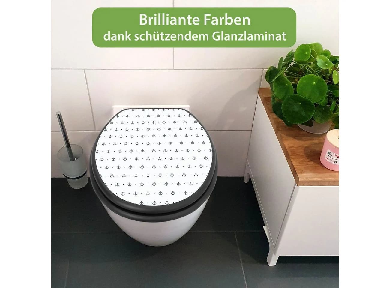 banjado WC-Sitz Anthrazit Kleine Anker mit Absenkautomatik