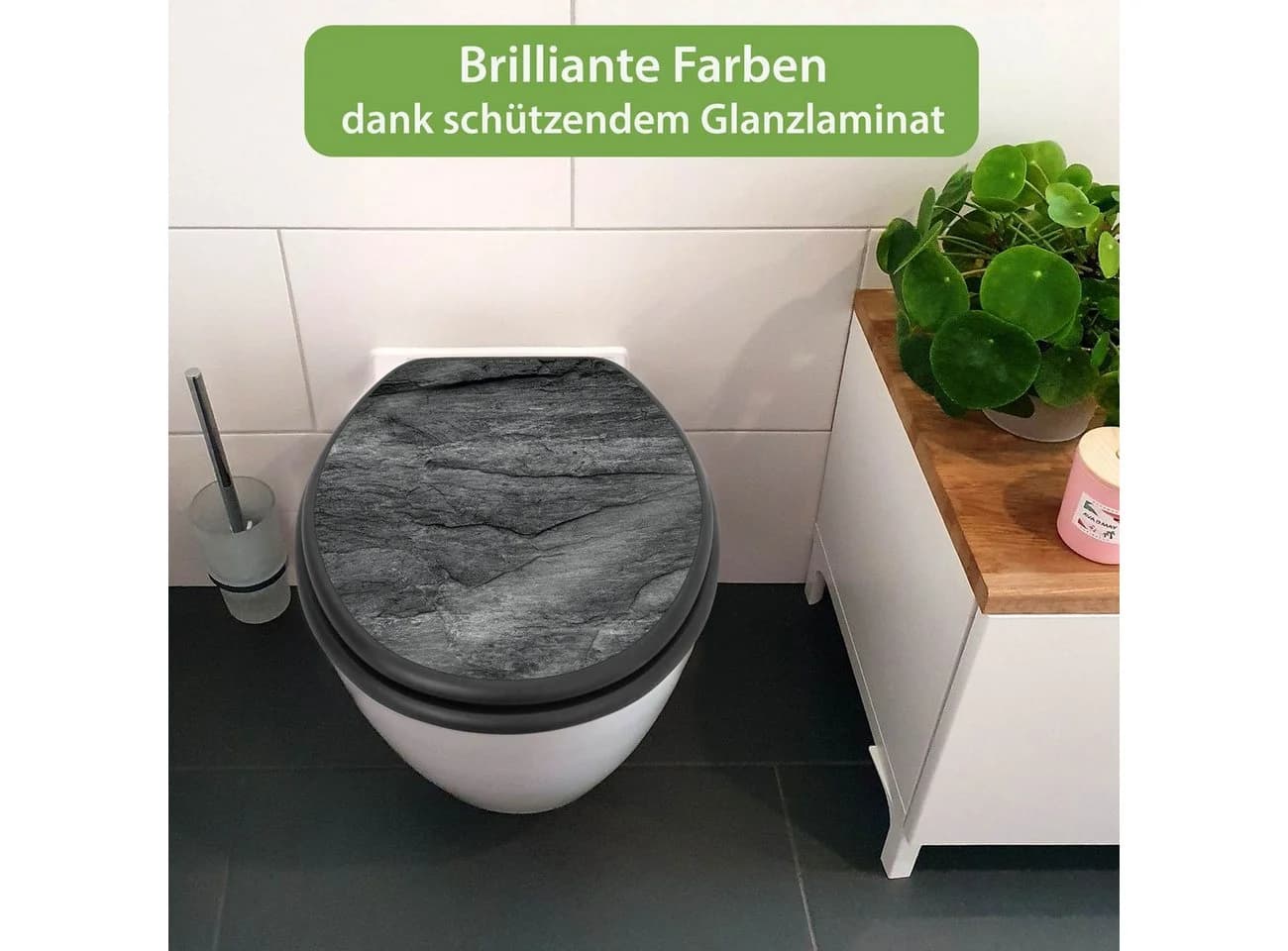 banjado WC-Sitz Anthrazit mit Absenkautomatik Schiefer-Motiv