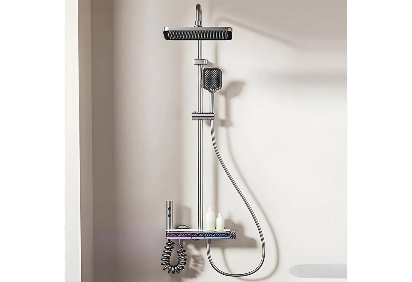 LuxaSteel Duscharmatur Thermostat Duschsystem Grau 4-in-1 Duschpaneel LED-Beleuchtung