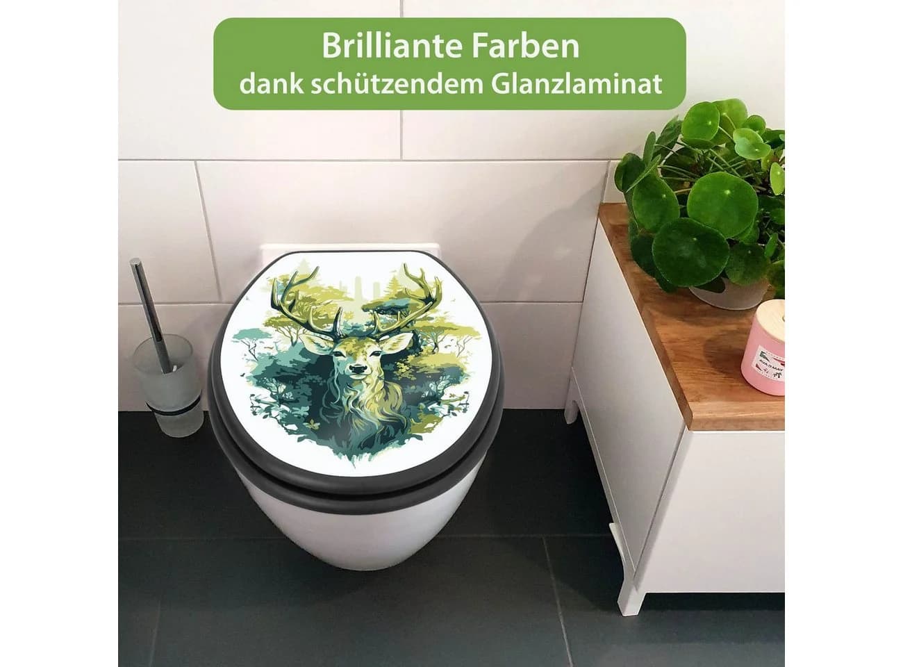 banjado WC-Sitz Anthrazit mit Absenkautomatik Motiv Hirsch