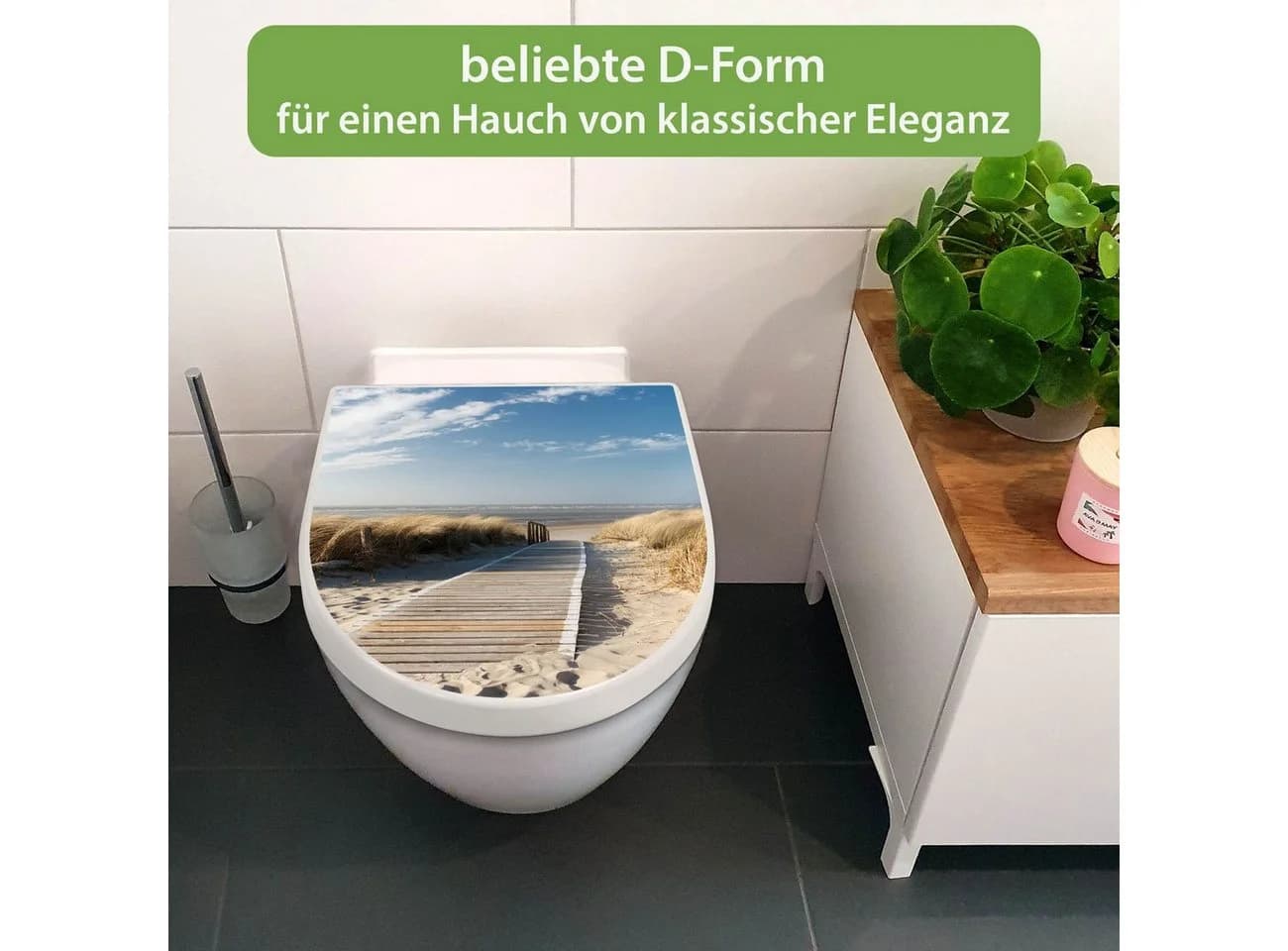 banjado WC-Sitz Premium D-Form mit Absenkautomatik Motiv Dünen Weiß