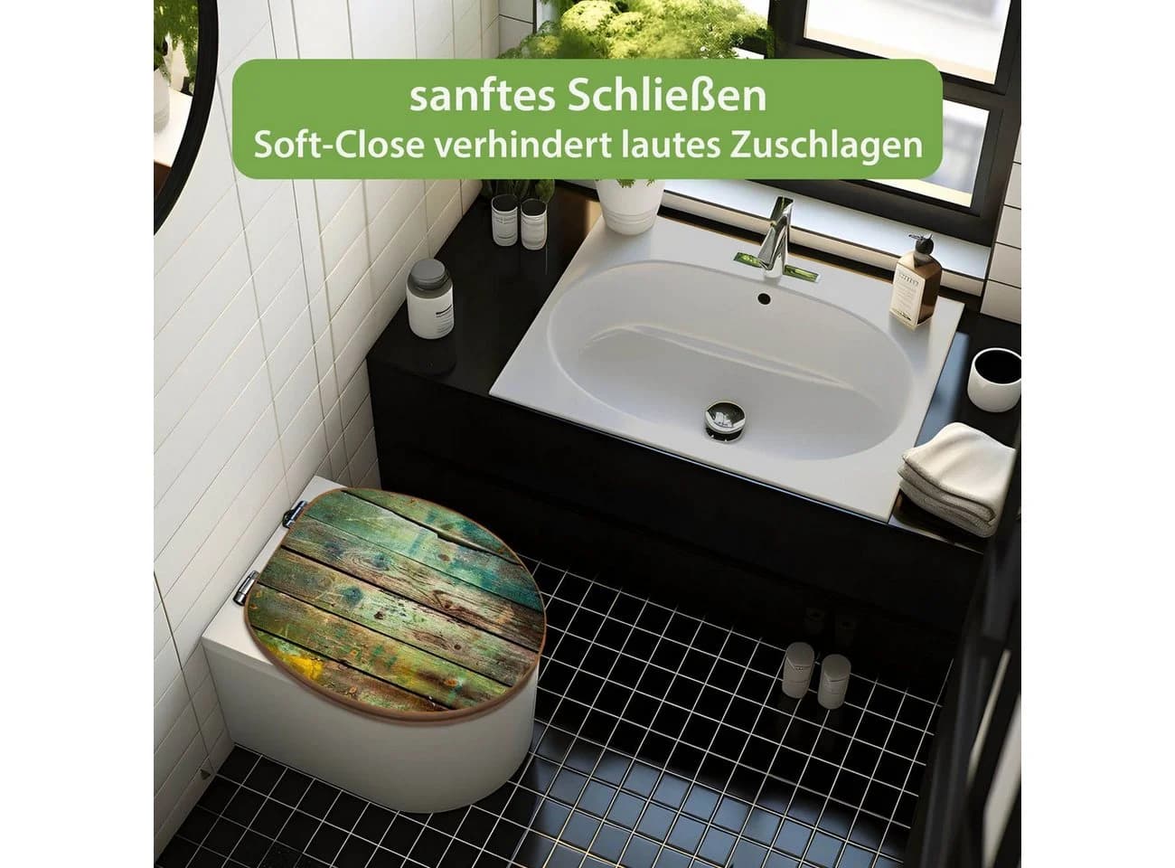 banjado WC-Sitz Bambus Absenkautomatik Motiv Grünes Holz