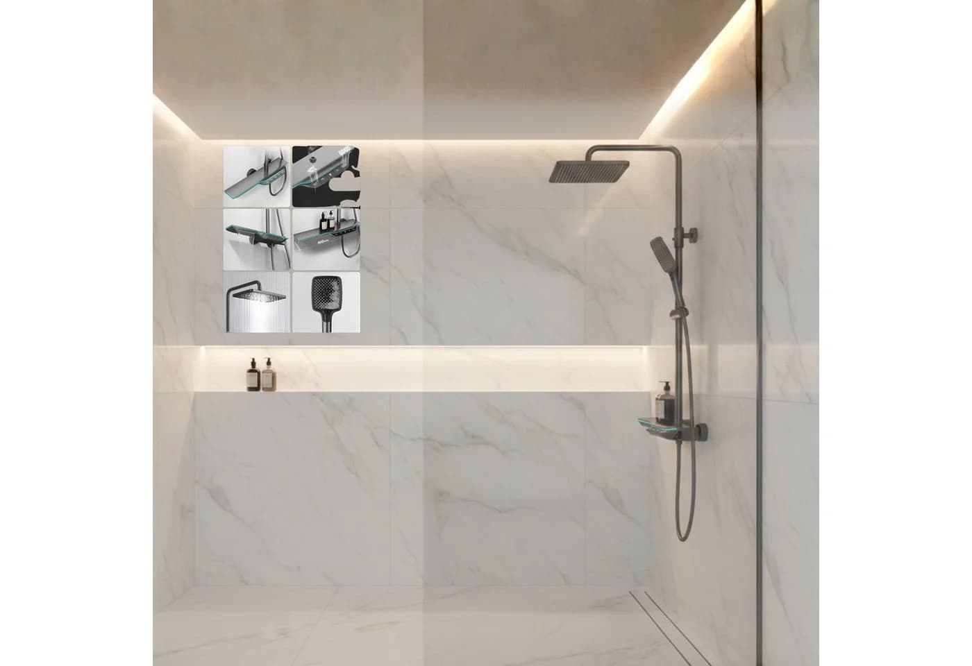 LuxaSteel Duscharmatur Smartes Duschsystem mit LED-Display & Thermostat – Regendusche Set