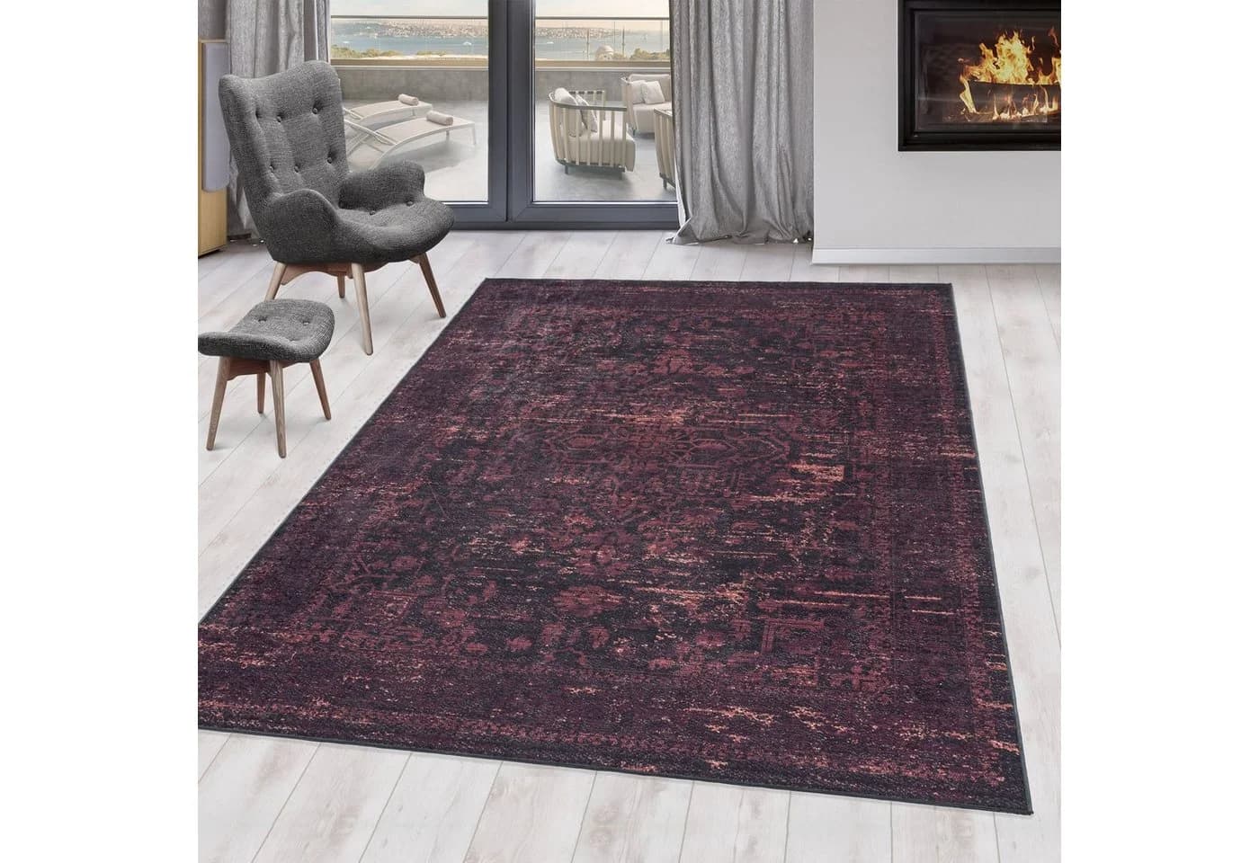 Stilvoll Günstig Vintage Teppich Läufer Rot Polyester