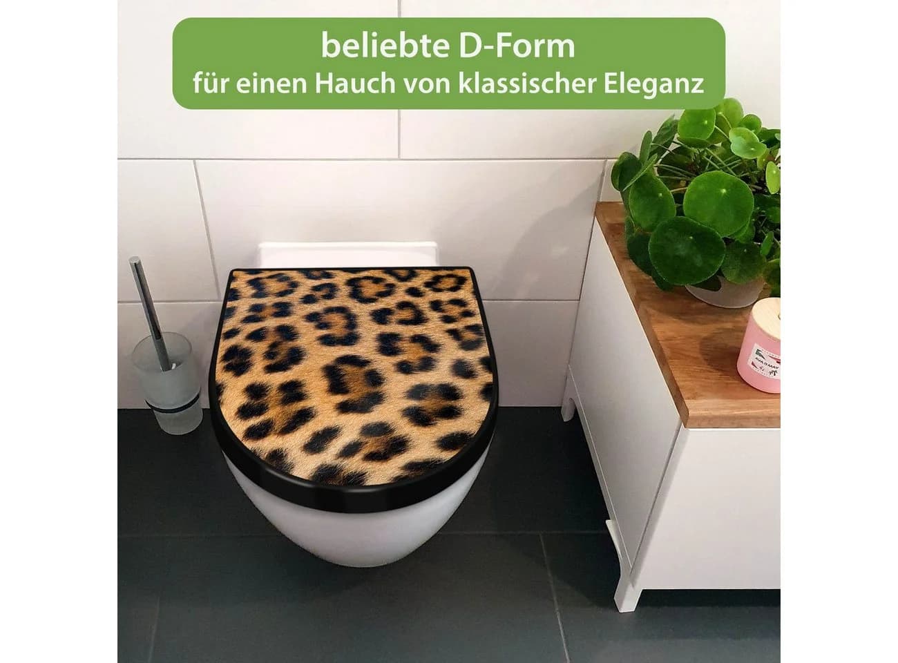 banjado WC-Sitz Premium D-Form Leopardenfell Softclose