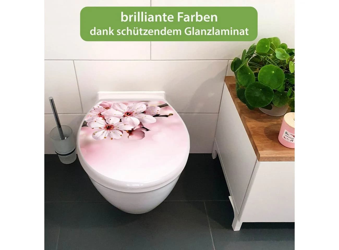 banjado WC-Sitz mit Absenkautomatik Motiv Japanische Kirsche Weiß