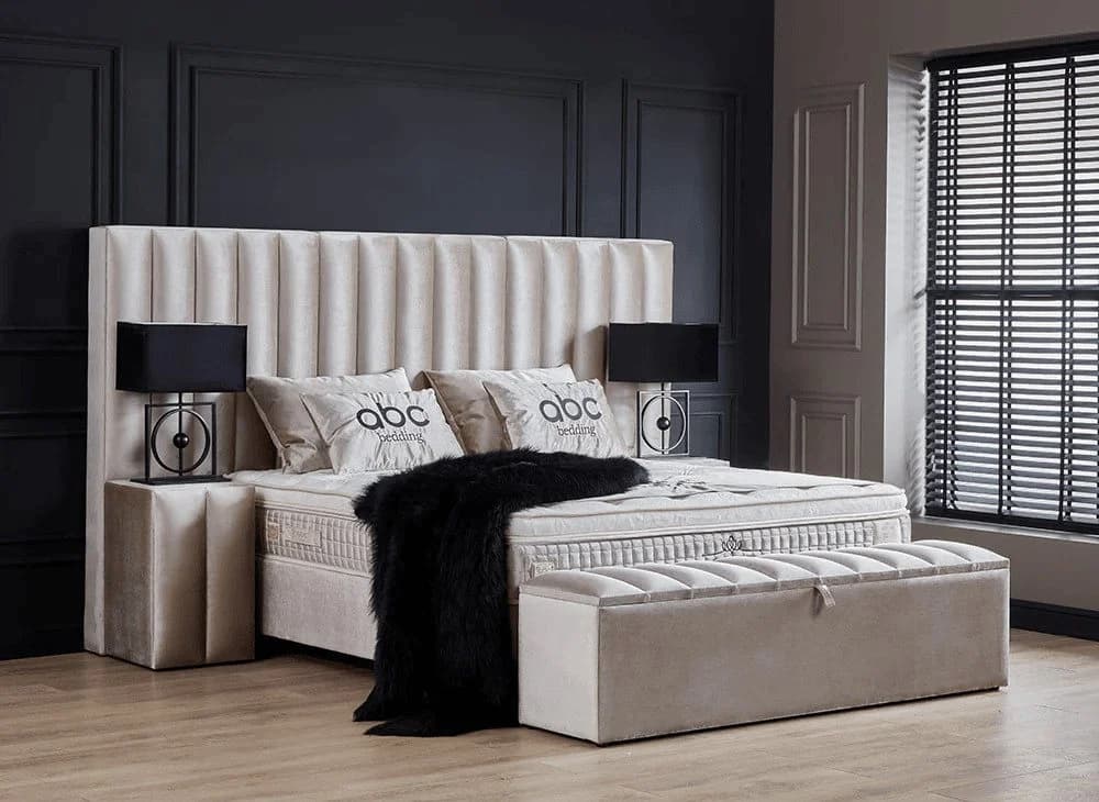 ABC Bedding Boxspringbett OSCAR Samt Creme Beige mit Bettkasten
