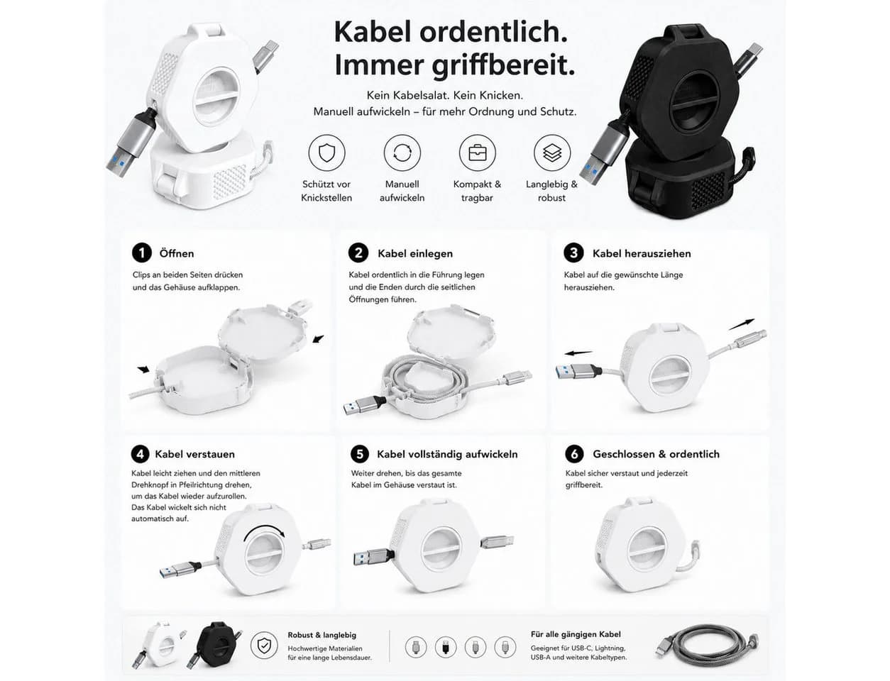 Alpha Electronics Kabelaufroller Universal Weiß