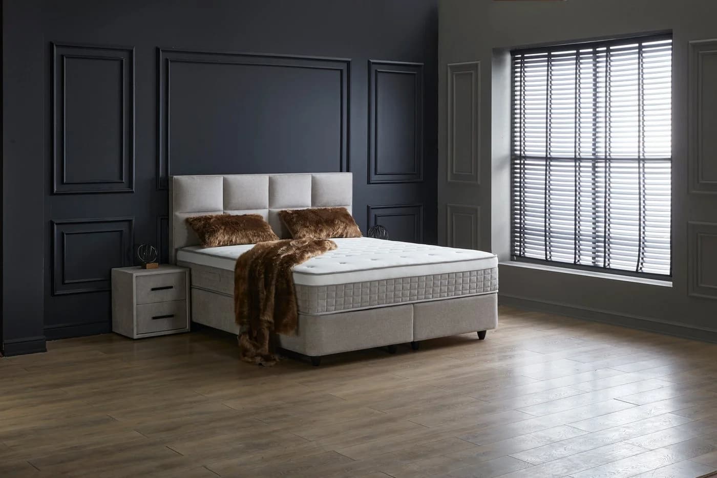 ABC Bedding Boxspringbett AYANA Grau Beige Samt Velours mit Bettkasten