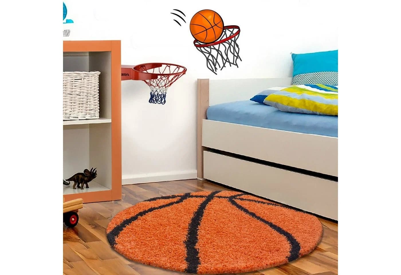 Stilvoll Günstig Kinderteppich Basketball Design Rund