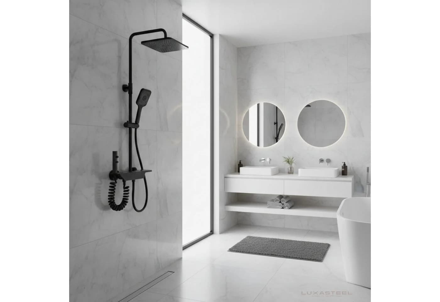 LuxaSteel Duscharmatur mit Regendusche & Display Schwarz/Grau