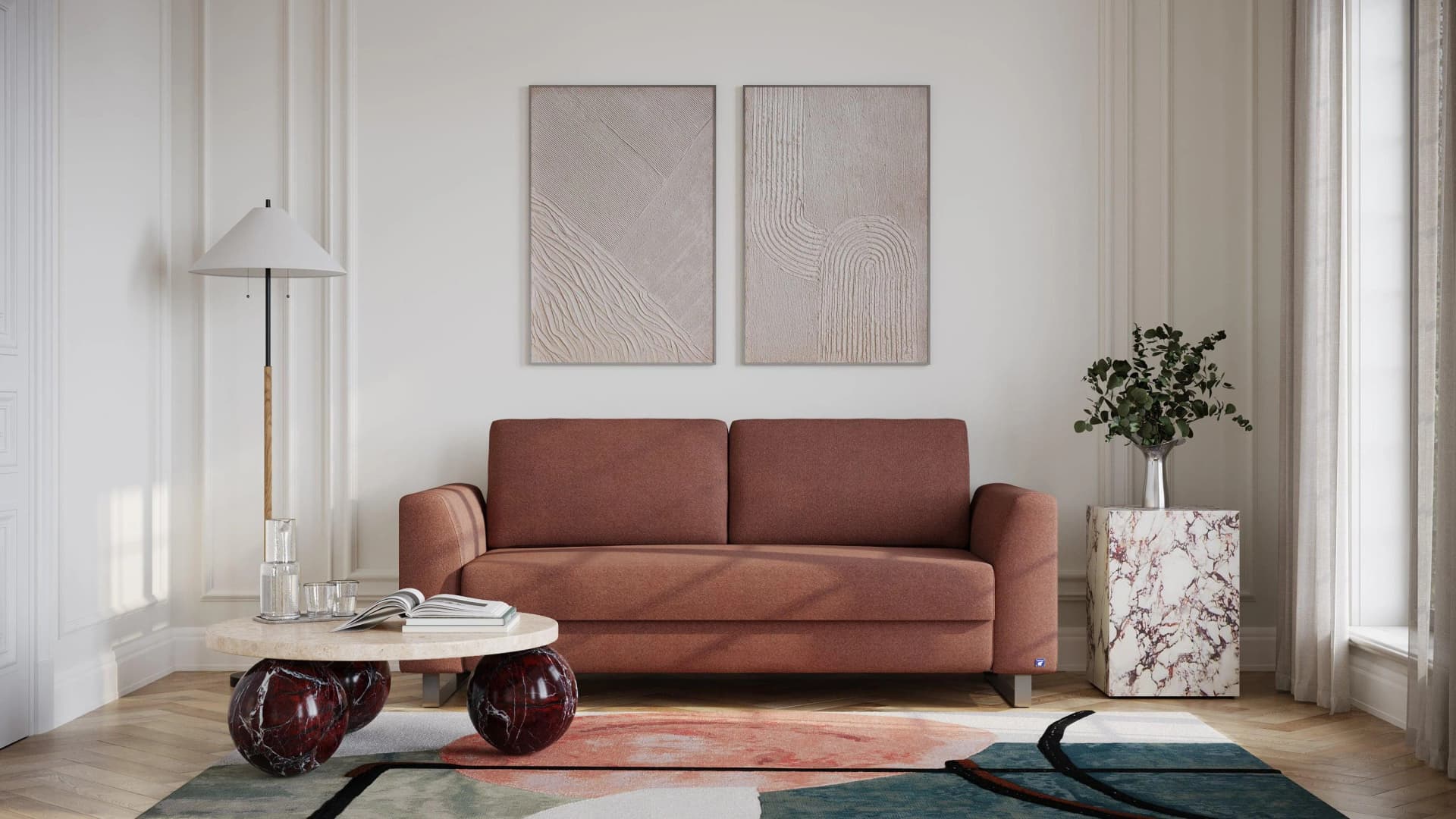 BRUNO Schlafsofa 160cm Klassik Massivholz Boxspring Braun