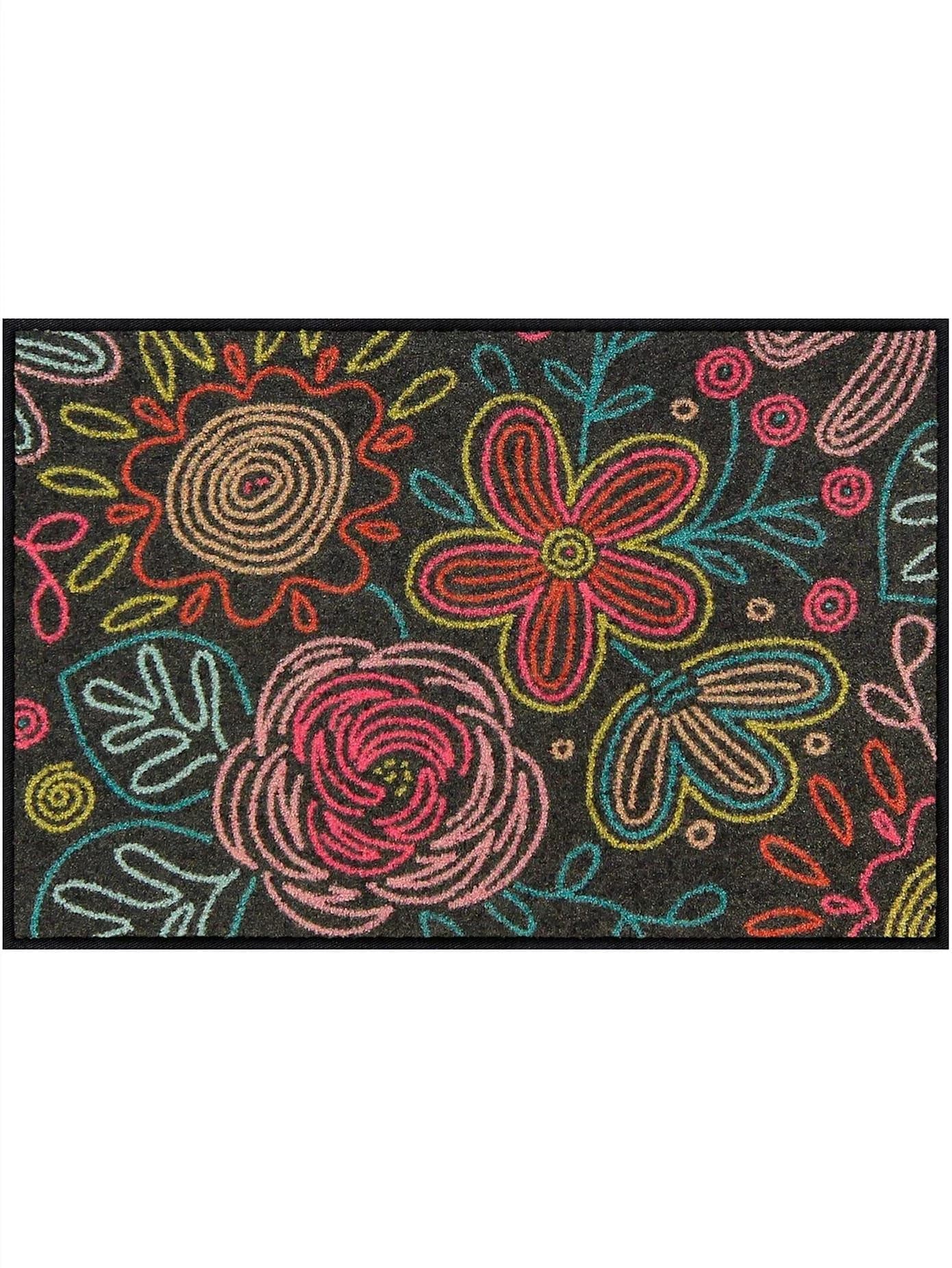 Salonloewe Fußmatte Blumenmotiv Anthrazit-Bunt Polyamid