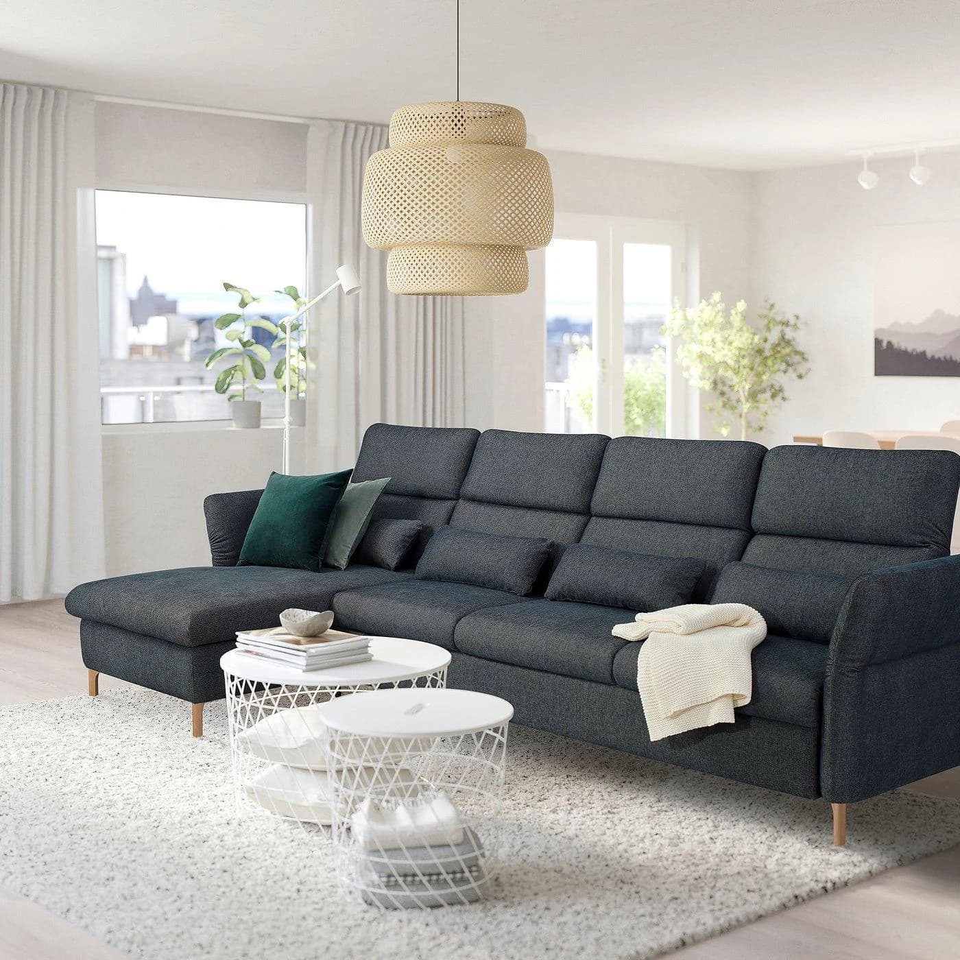 IKEA FAMMARP 4er-Sofa mit Récamiere Schwarz Grau
