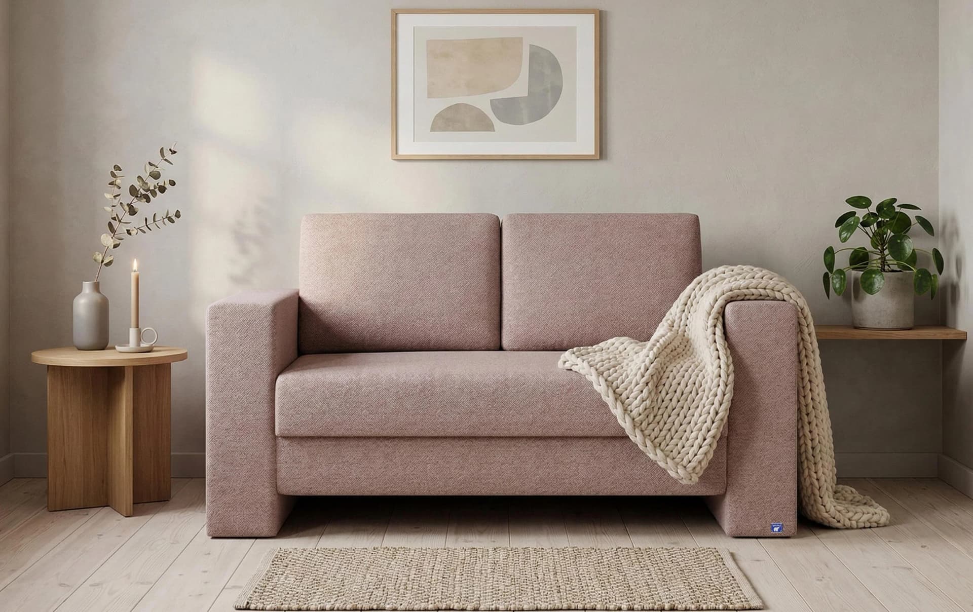 BRUNO Schlafsofa 120cm Rosa Massivholz Boxspring
