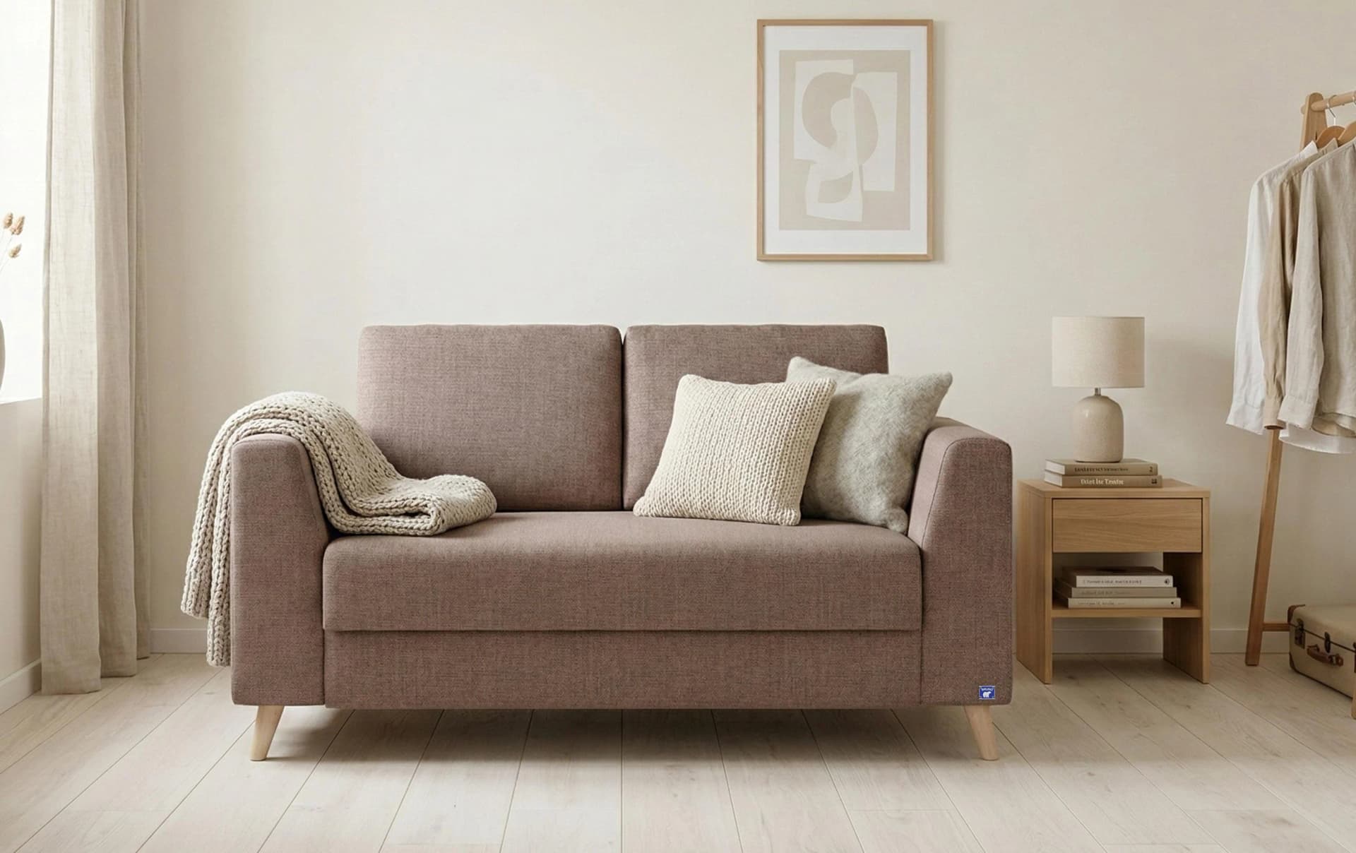 BRUNO Schlafsofa 120cm Braun Massivholz Boxspring