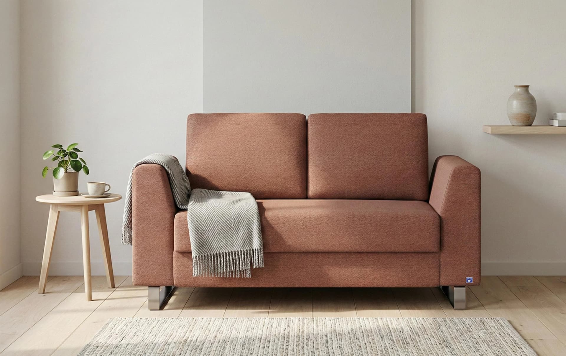 BRUNO Schlafsofa 120cm Hazelnut Rot Braun Boxspring & Massivholz